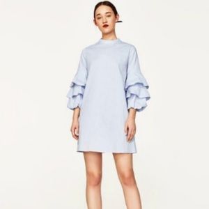 Zara Light Blue Ruffle Sleeve Dress